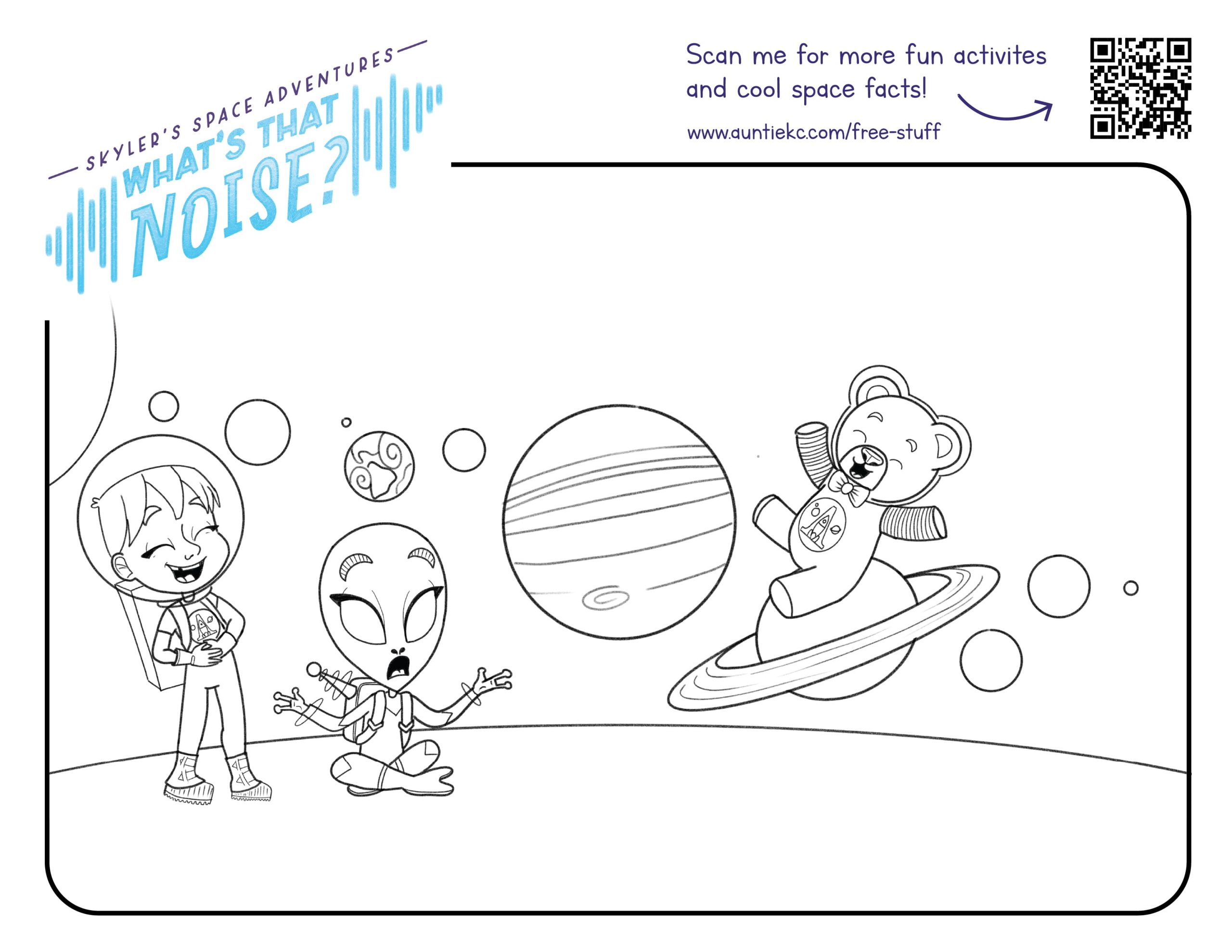 Colouring Pages - Skyler's Space Adventure - What's That Noise - Page 1